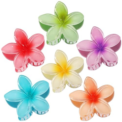 CHANDAT Flower Hair Clips 6 PCS Hawaiian Claw Clips for Vacation Hibiscus Hair Claw Clips Cute Large Hair Clips for Thick and Thin Hair Plumeria Hair Accessories for Women Girls - Hawai | Amazon (US)