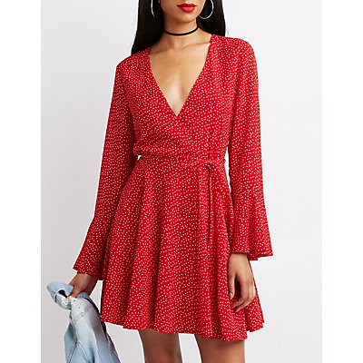Polka Dot Bell Sleeve Skater Dress | Charlotte Russe