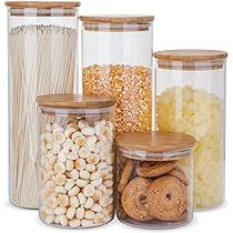 Glass Food Storage Containers Set,Airtight Food Jars with Bamboo Wooden Lids - Set of 5 Kitchen Cani | Amazon (US)