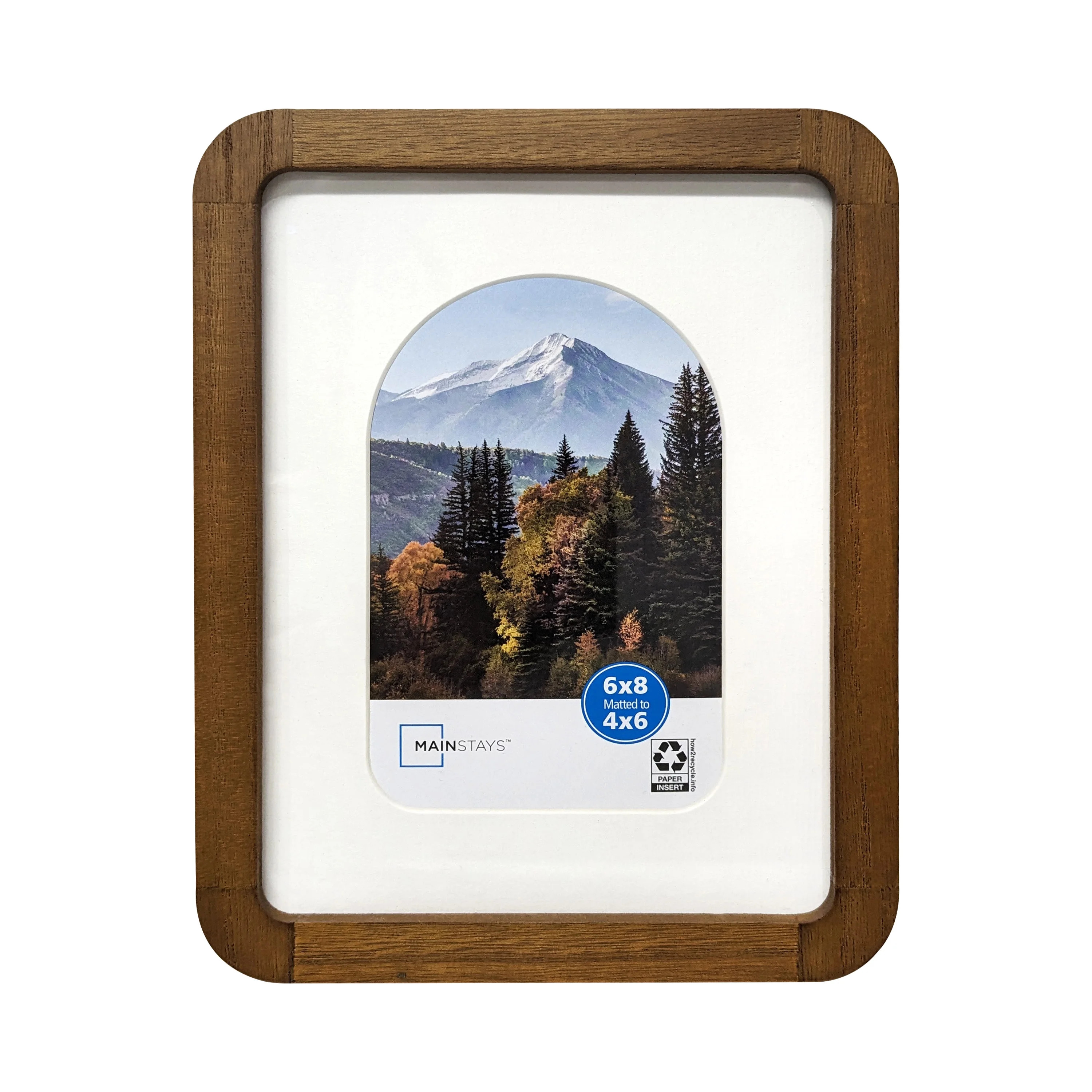 Mainstays 6x8 inch Matted to 4x6 inch Wood Table Top Picture Frame with Rounded Corners, Walnut | Walmart (US)