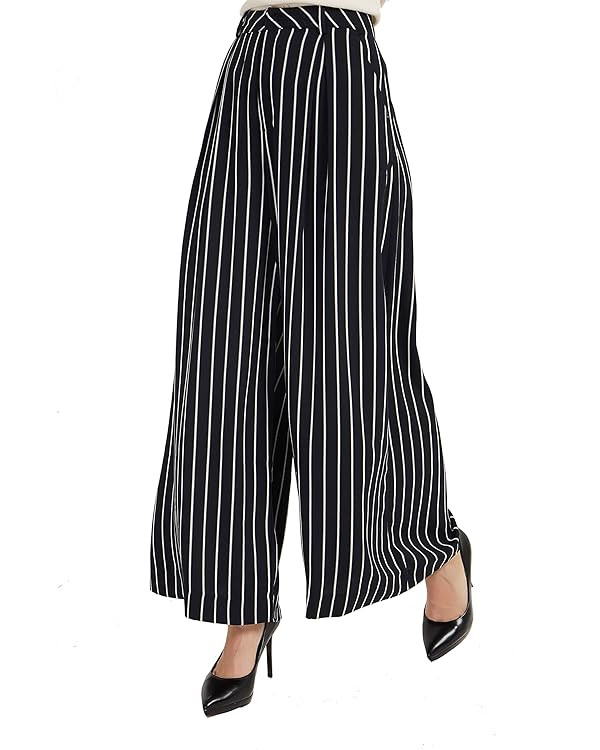 Tronjori Women High Waist Casual Wide Leg Long Palazzo Pants Trousers Regular Size | Amazon (US)
