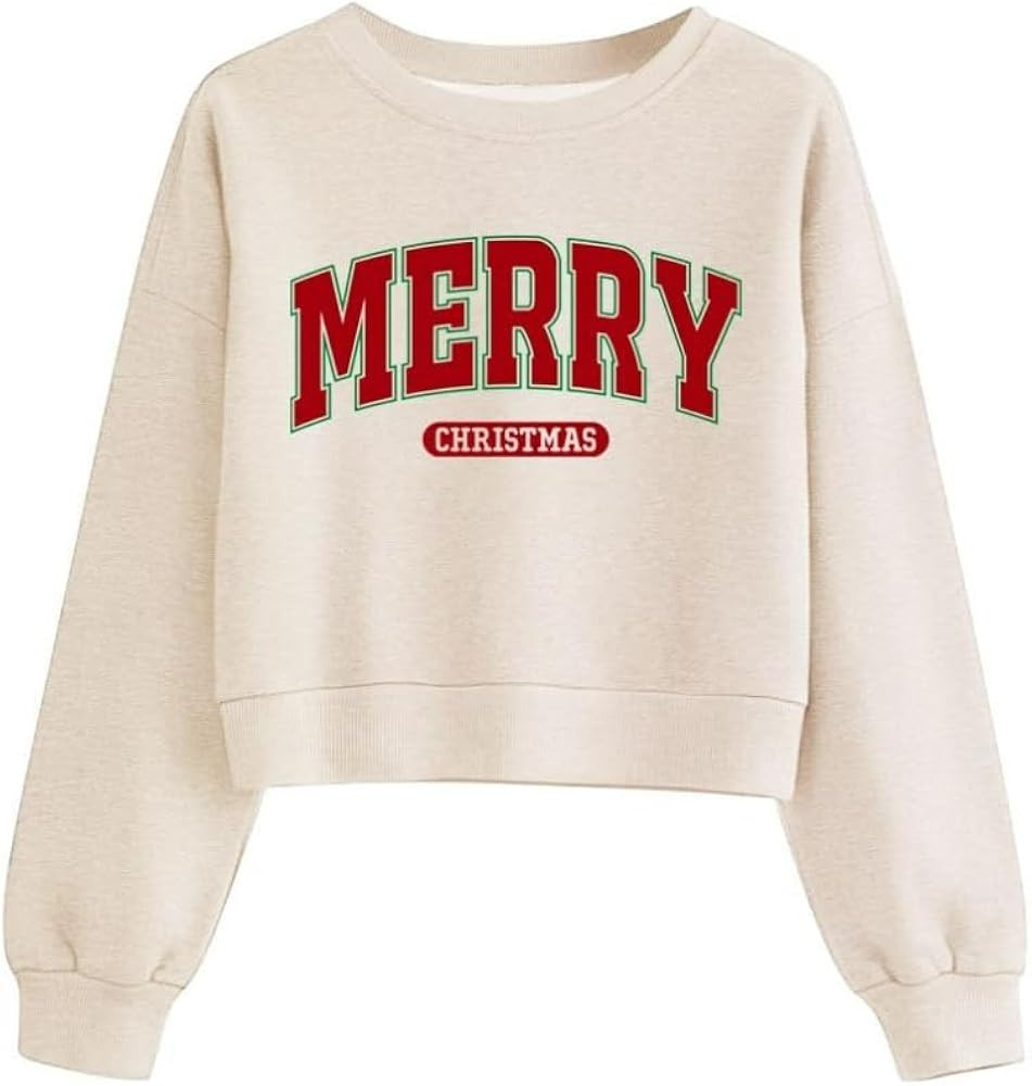Cropped Christmas Sweaters for Women Xmas Long Sleeve Crop Sweatshirt Fall Winter Teen Girls Y2k ... | Amazon (US)