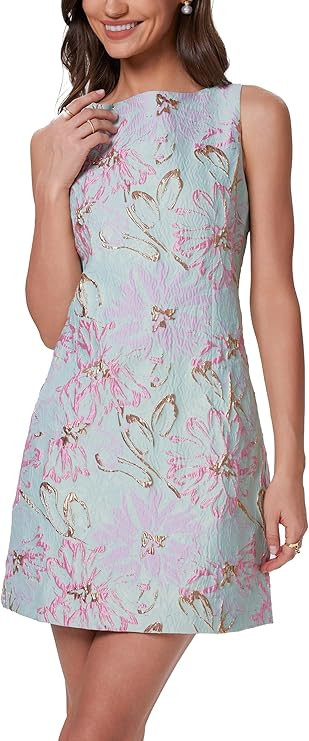 D-Sun Women Jacquard Mini Dress Sleeveless Boat Neck Elegant Floral Cocktail Party Bodycon Sexy C... | Amazon (US)