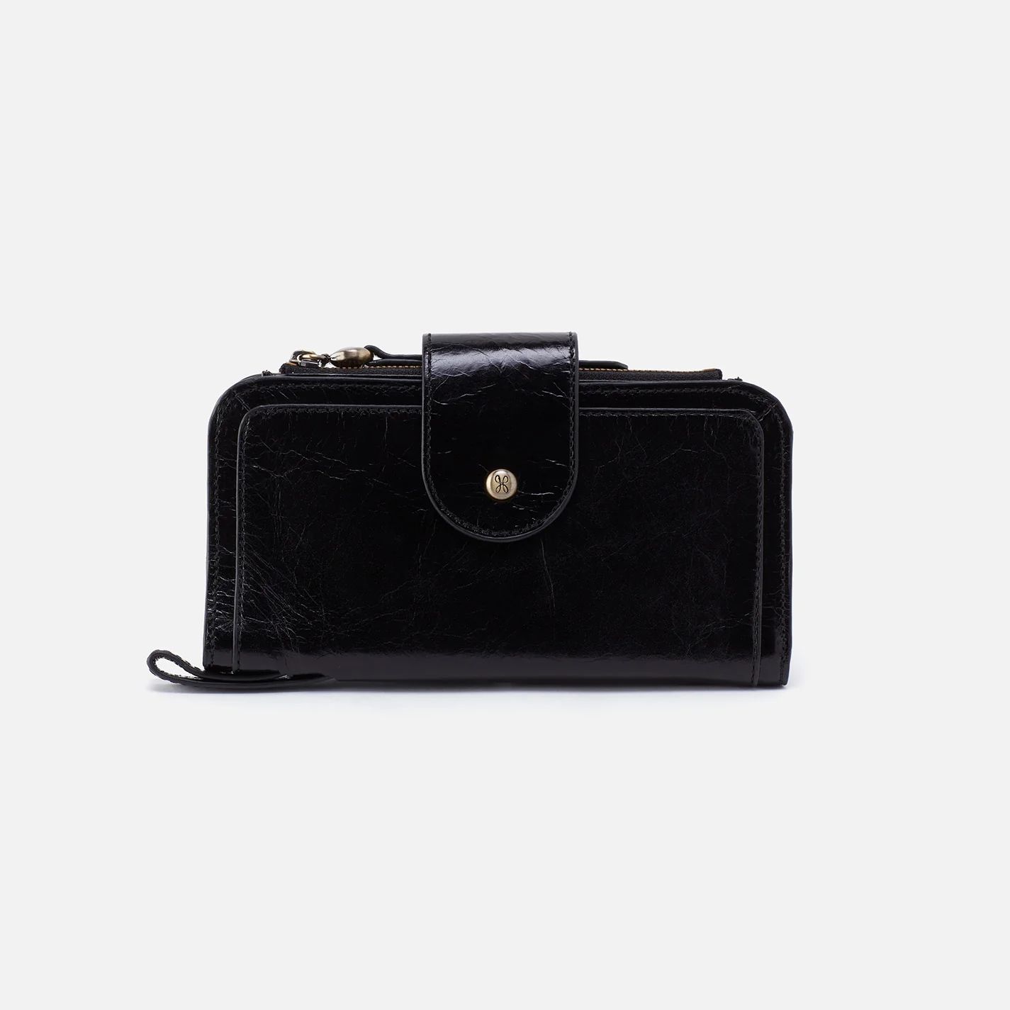 Delilah Wristlet in Polished Leather - Black | HOBO Bags