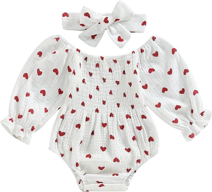 KOSUSANILL Newborn Baby Girl Valentines Day Romper Sweatshirt Outfit Infant Ruffle Long Sleeve Lo... | Amazon (US)