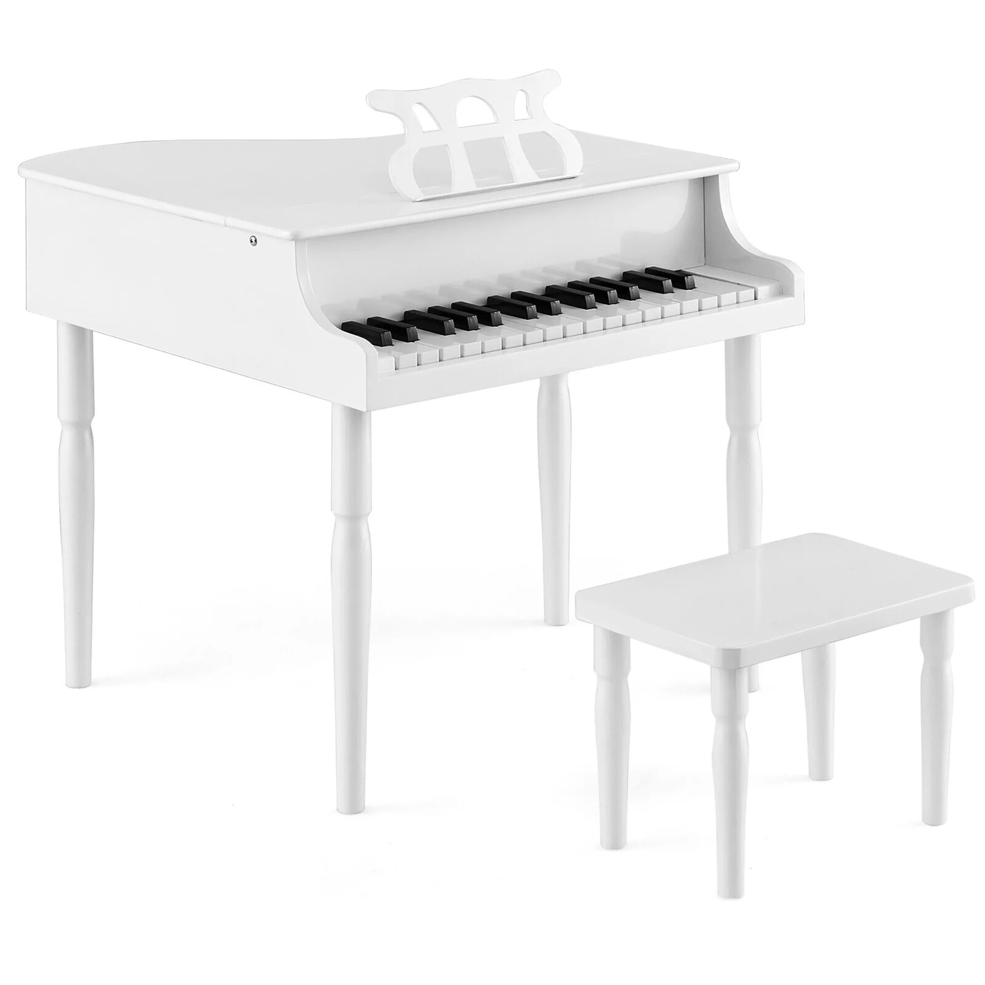 Gymax 30-Key Classic Baby Grand Piano Toddler Toy Wood w/ Bench & Music Rack White | Walmart (US)