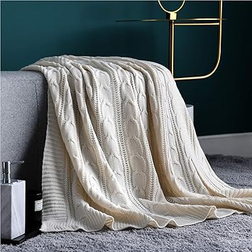Jinchan Throw Blanket Ivory Lightweight Cable Knit Sweater Style Year Round Gift Indoor Outdoor T... | Amazon (US)