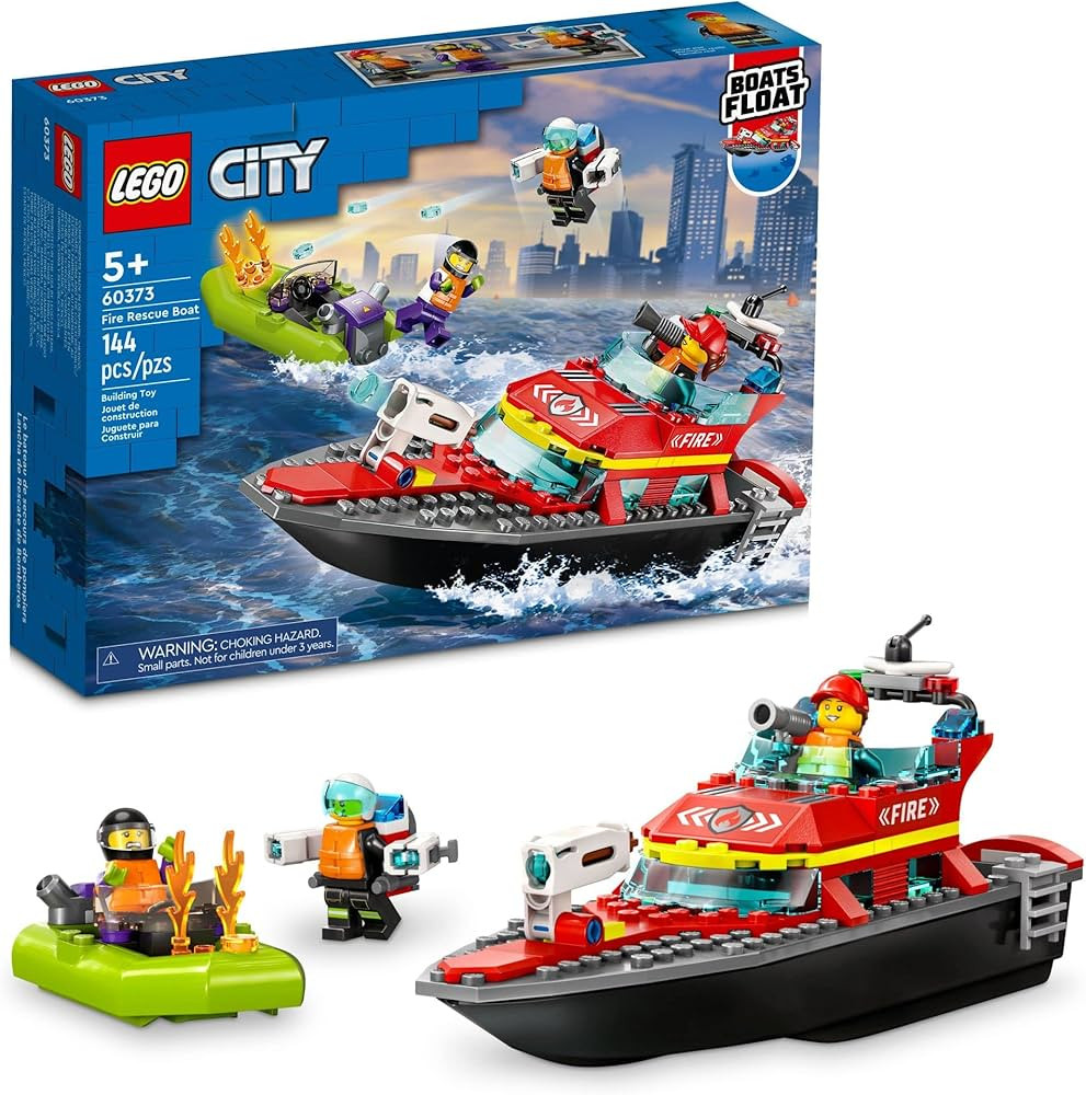 LEGO City Fire Rescue Boat 60373, Toy Floats on Water, with Jetpack, Dinghy and 3 Minifigures, Ev... | Amazon (US)