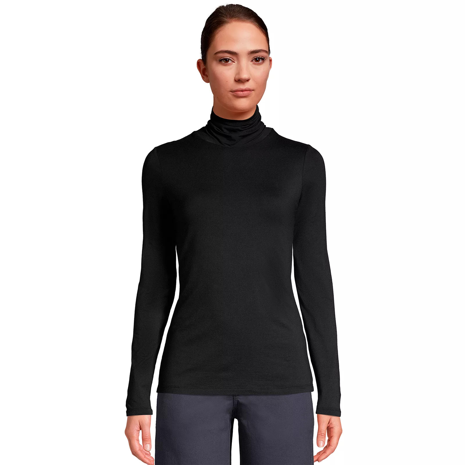 Women's Lands' End Lightweight Fitted Turtleneck, Size: Small Tall, Black | Kohl's