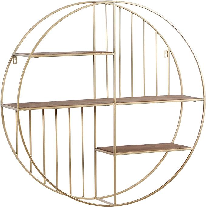 Deco 79 Metal Round 3 Shelf Wall Shelf, 28" x 7" x 28", Gold | Amazon (US)