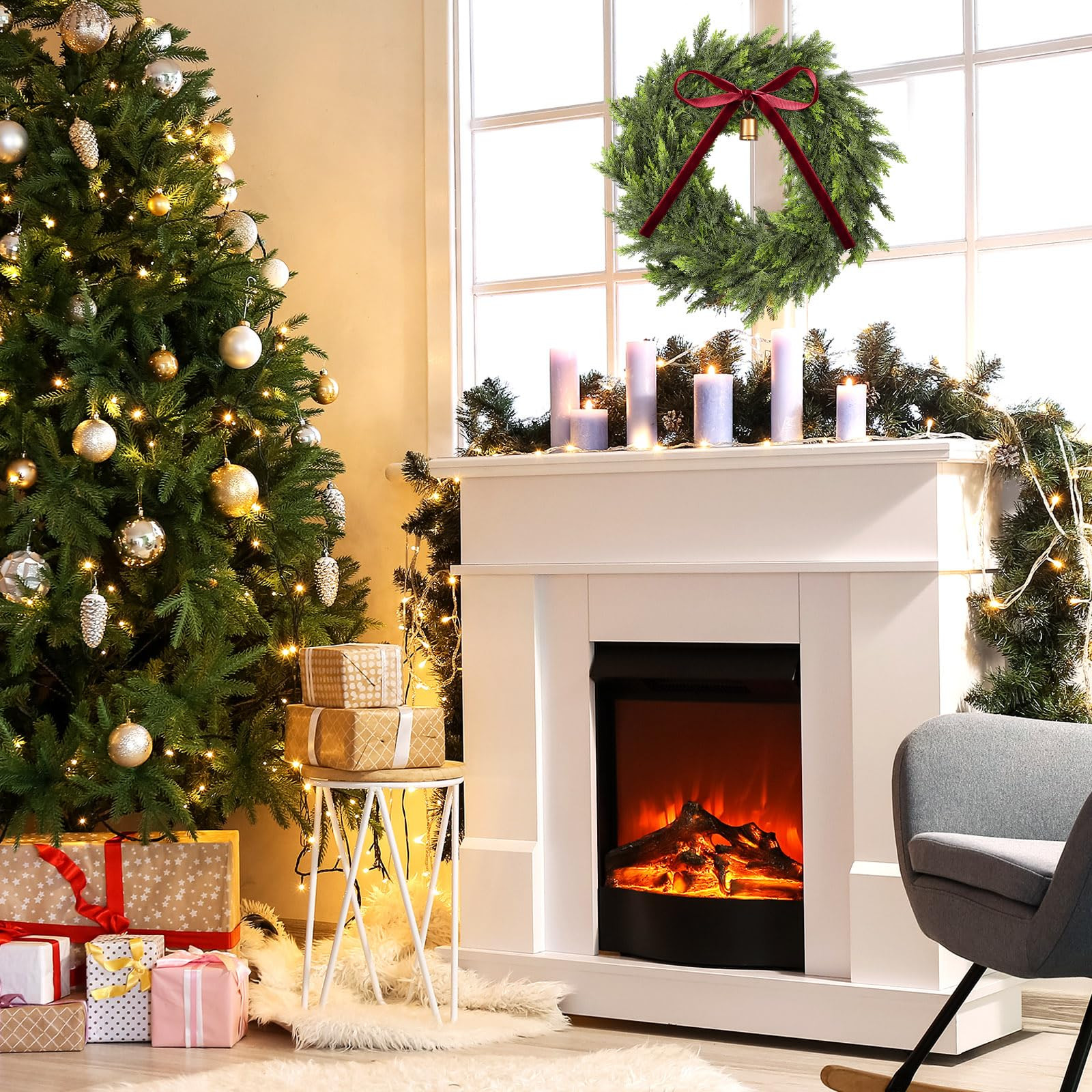 Dingion 12 Inch Real Touch Christmas Cedar Wreath Artificial Cedar Wreaths for Front Door Winter ... | Amazon (US)