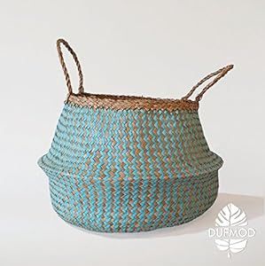 DUFMOD Large Natural and Plush Woven Seagrass Tote Belly Basket for Storage, Laundry, Picnic, Plant  | Amazon (US)