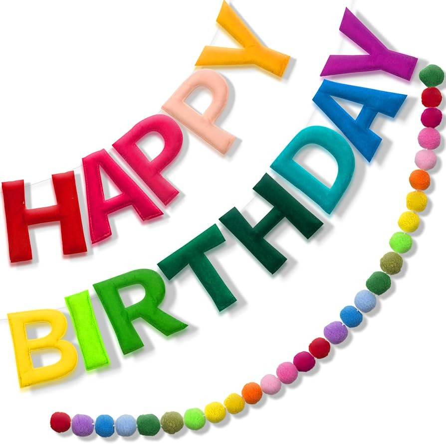 Pre Strung Happy Birthday Banner, Felt Ball Garland Happy Birthday Garland, Rainbow Birthday Deco... | Amazon (US)