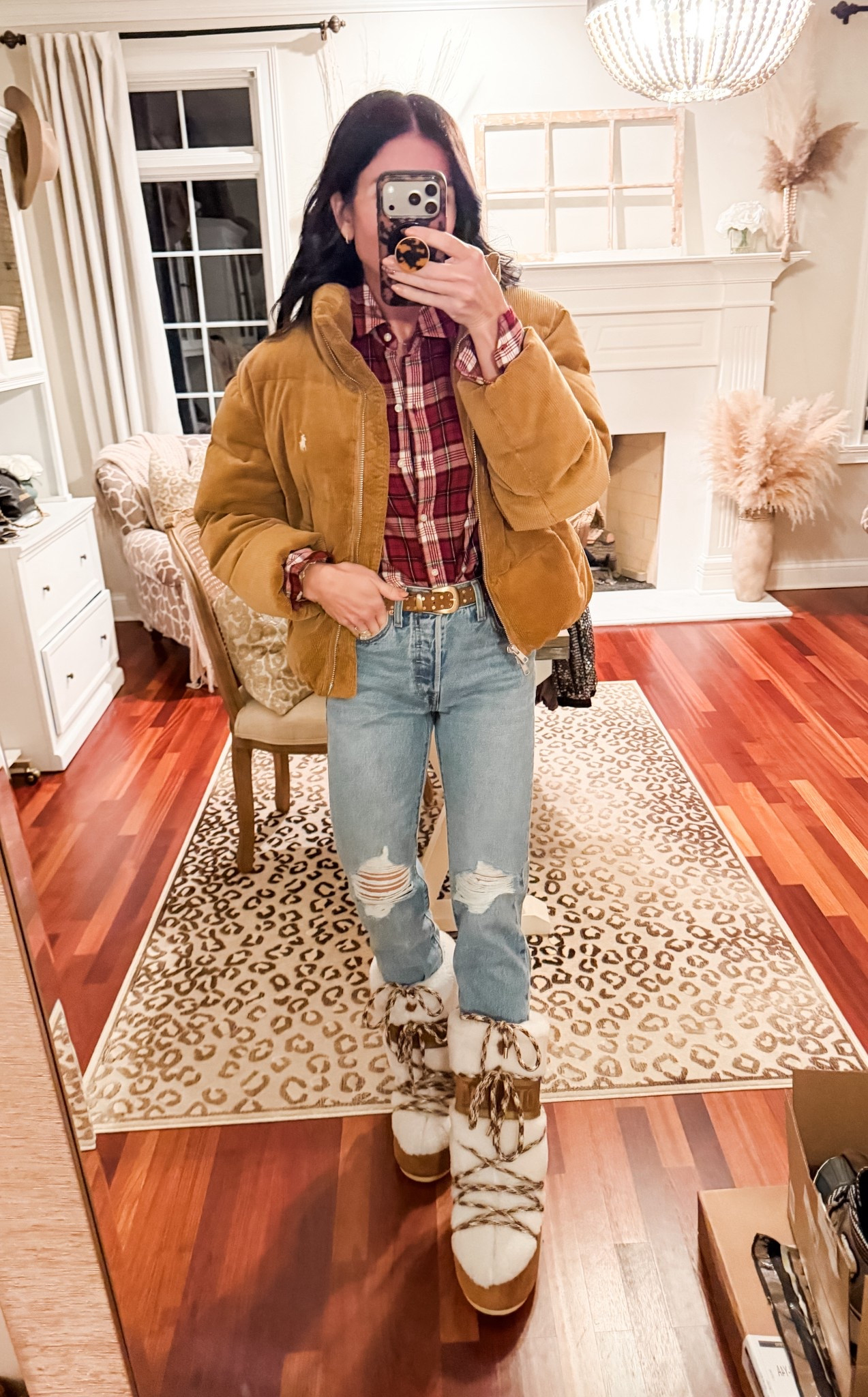 Small jacket and top
25 denim 
Moon boots are 25% off!

#LTKCyberWeek #LTKHoliday #LTKSaleAlert