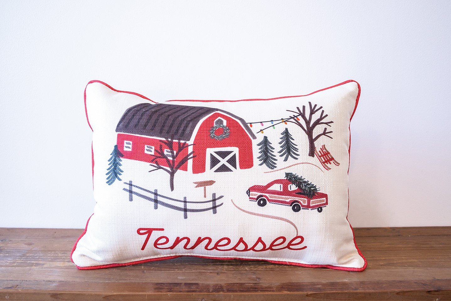 Winter Red Barn Pillow | Little Birdie | Little Birdie