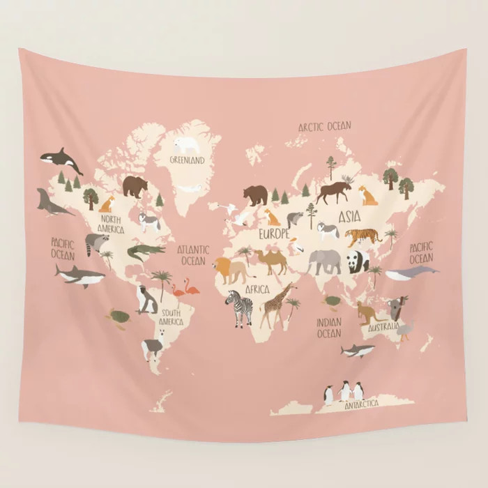 Animal World Map Wall Tapestry | Society6
