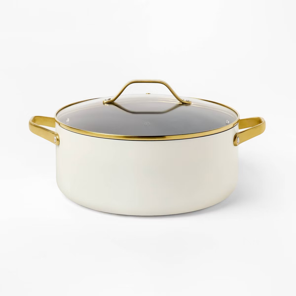 8qt Nonstick Ceramic Coated Aluminum Wide Stock Pot with Champagne Handle Cream - Figmint | Target