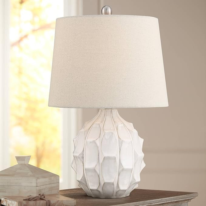 Ellen Mid Century Modern Accent Table Lamp White Ceramic Linen Tapered Drum Shade for Living Room... | Amazon (US)