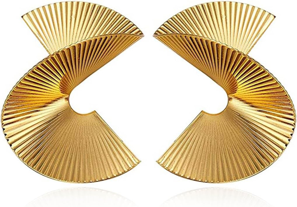 Bmadge Gold Zinc Geometric Earrings Exaggerated Statement Earrings Punk Stylish Sectored Twisted Earring Jewelry for Women and Girls | Amazon (US)