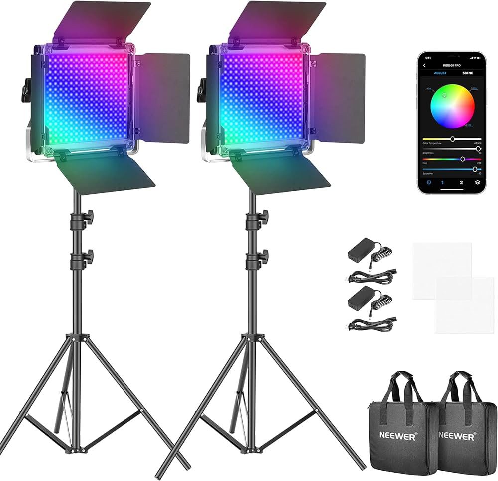 Neewer 2 Packs 660 PRO RGB LED Video Light with App Control Stand Kit, 360° Full Color, 50W Dimm... | Amazon (US)