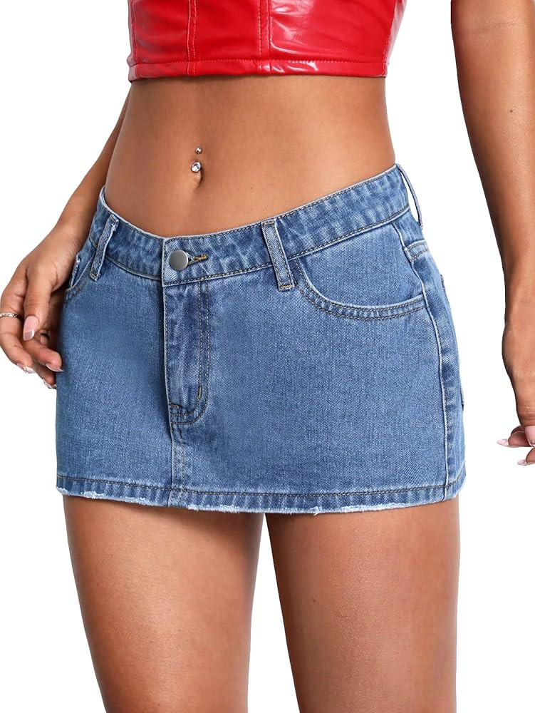 Verdusa Women's Low Waist Denim Skirts Casual Mini Jean Skirt | Amazon (US)
