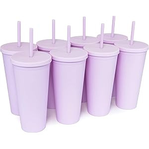 Tumblers with Lids (8 pack) 22oz Pastel Colored Acrylic Cups with Lids and Straws | Double Wall Matt | Amazon (US)