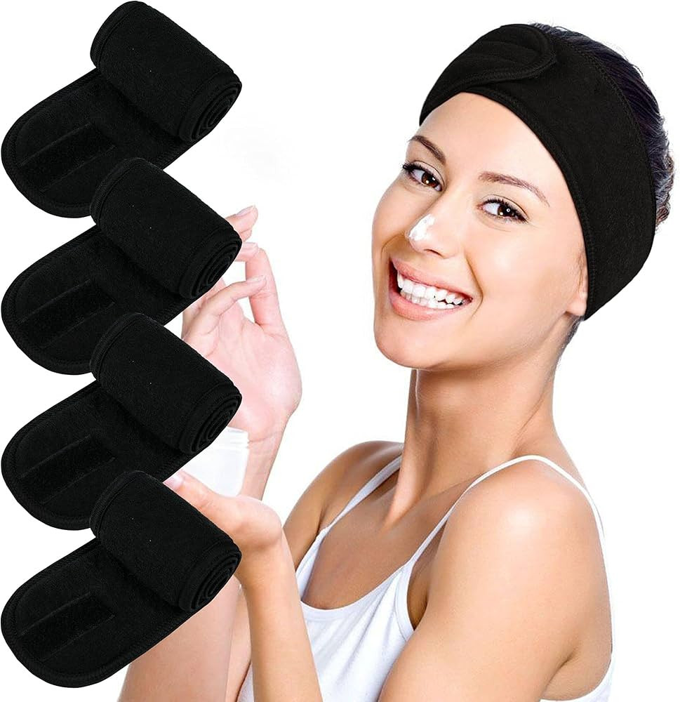 Facial Spa Headbands 4PCS, Makeup Shower Bath Wrap Sport Headband Terry Cloth Stretch Towel with ... | Amazon (US)
