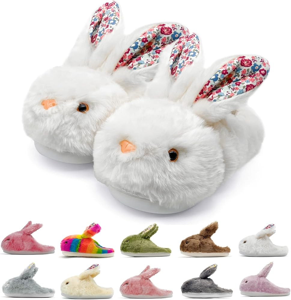 Bunny Slippers for Women Men Cute Plush Rabbit Fuzzy Slippers, Soft Fluffy Animal Winter Warm Ind... | Amazon (US)