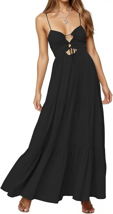 Womens Summer Floral Spaghetti Strap Backless Low Cut Smocked Milkmaid Flowy Beach Sundresses | Amazon (US)