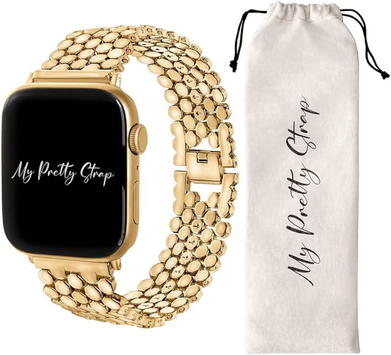 My Pretty Strap Honeycomb Band Compatible with Apple Watch 38/40/41mm or 42/44/45/49mm, Stainless... | Amazon (US)