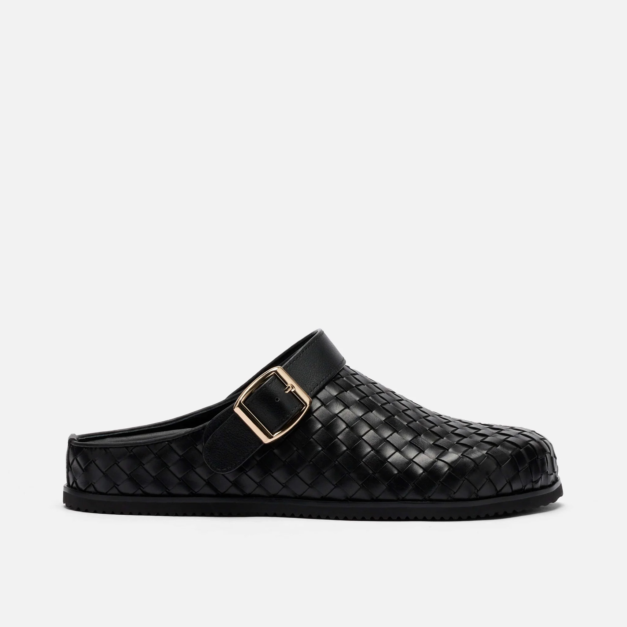Solana Black Woven Leather Backstrap Clogs | Marc Nolan
