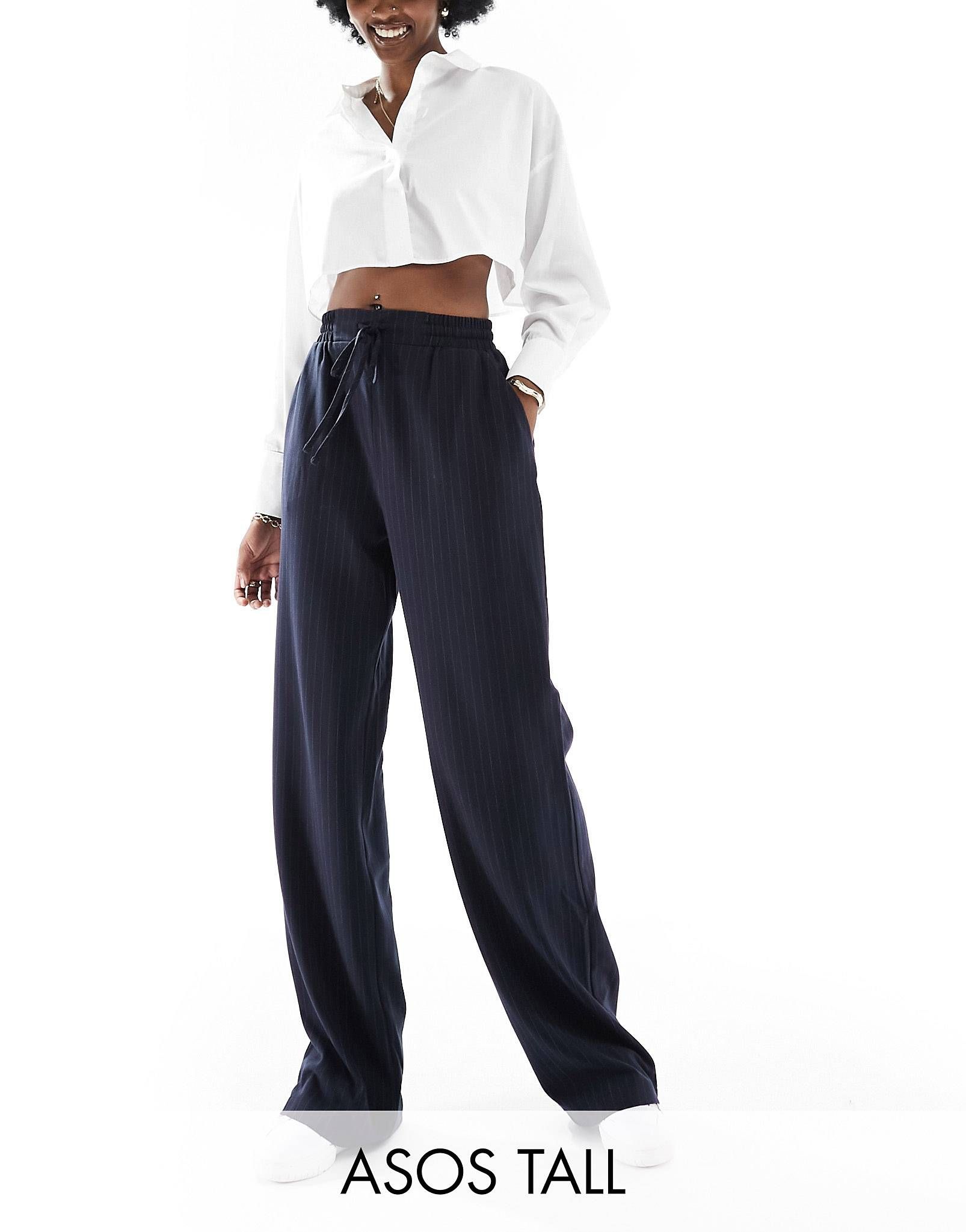 ASOS DESIGN Tall pull on trouser in navy stripe | ASOS (Global)