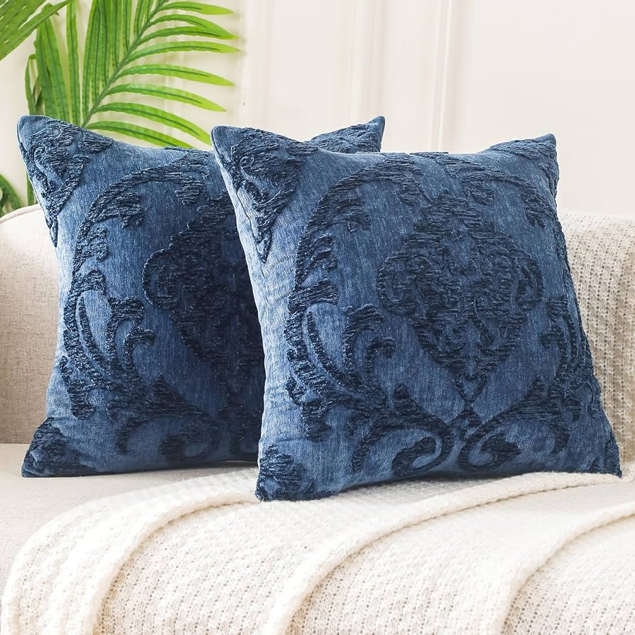 HPUK Throw Pillow Covers with Damask Embroidered Pattern, 18x18 inch, Pack of 2 European Retro Na... | Amazon (US)