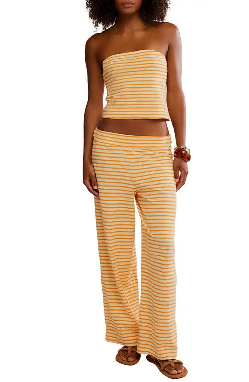 Free People Sailor Tube Top & Wide Leg Pants Set in Papaya Combo at Nordstrom, Size Medium | Nordstrom