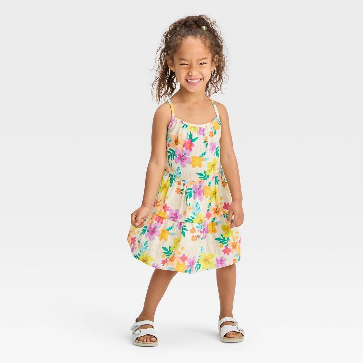 Toddler Girls' Floral Tropical Gauze Dress - Cat & Jack™ Light Beige | Target