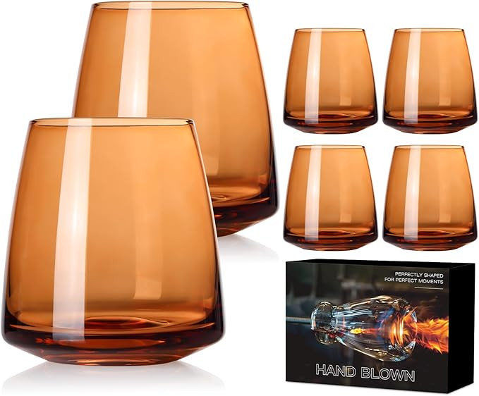 Brown Stemless Wine Glasses Set 6-Colorful Wine Glasses Stemless for Wine water,whiskies, juices,... | Amazon (US)