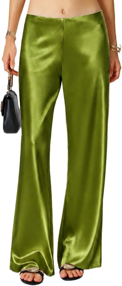 ELLEVEN Satin Wide Leg Pants for Women-Low Rise Flowy Trousers | Amazon (US)