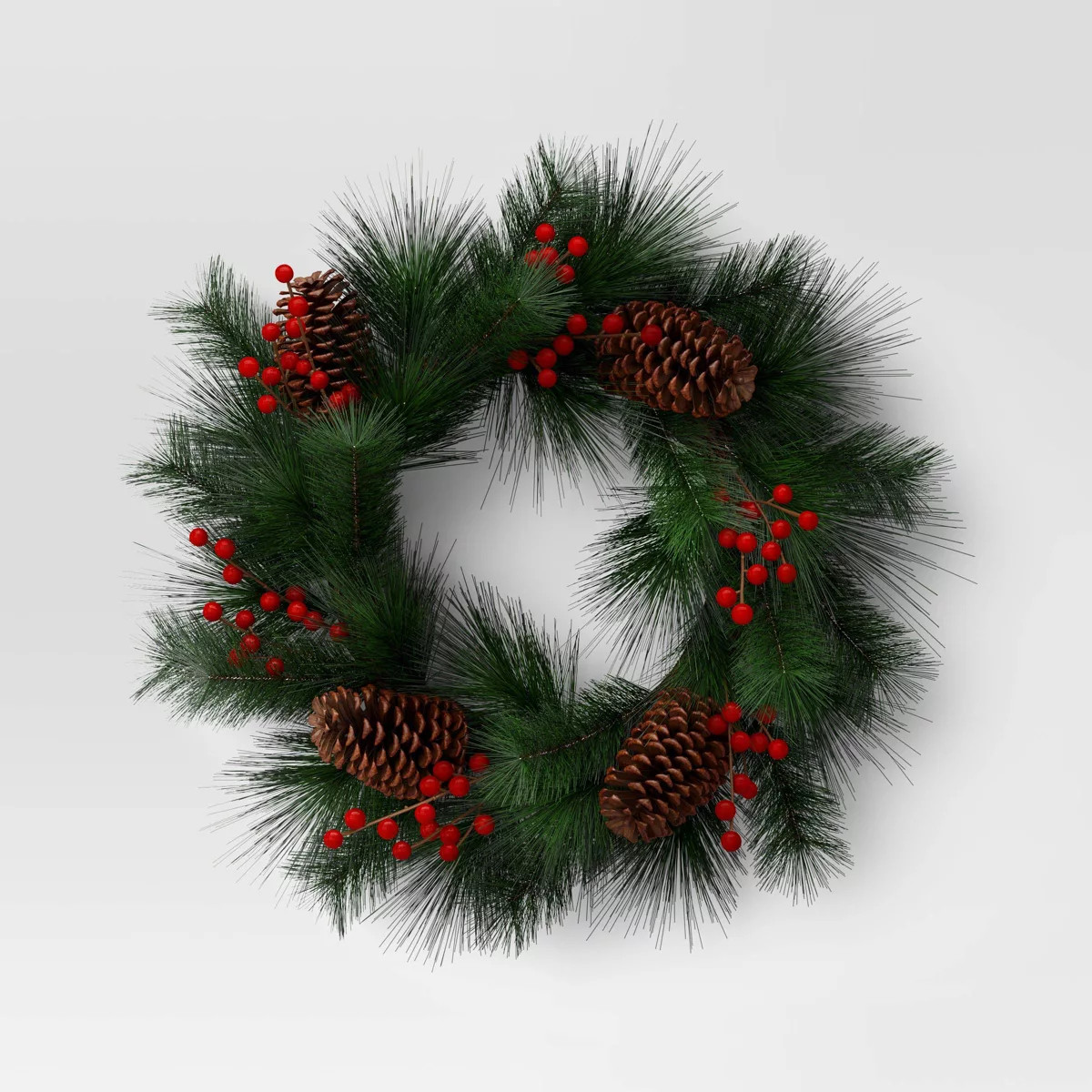 Christmas Long Needle Pine and Red Berry Artificial Wreath - Threshold™ | Target