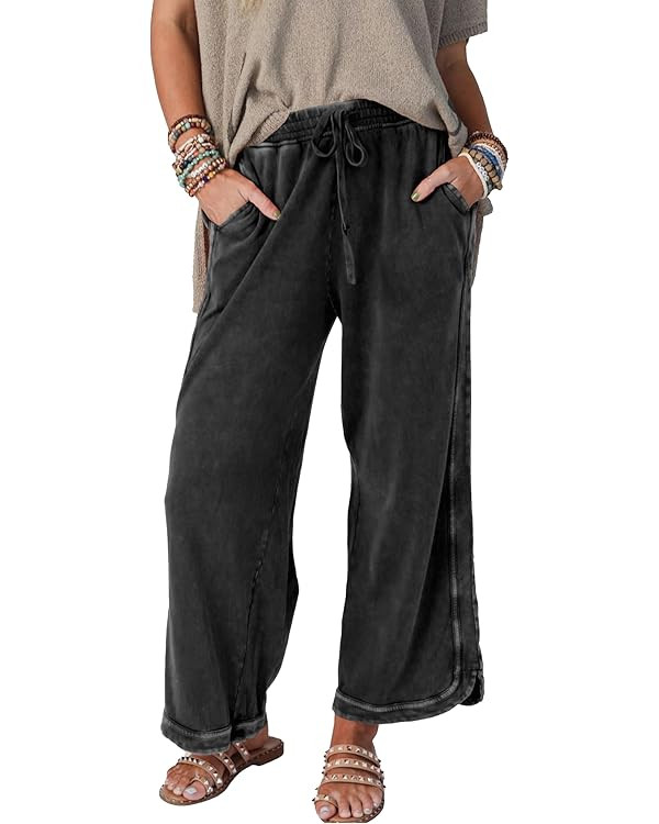 Women's Casual Wide Leg Pants High Waist Drawstring Sweatpants Baggy Athletic Trousers with Pocke... | Amazon (US)