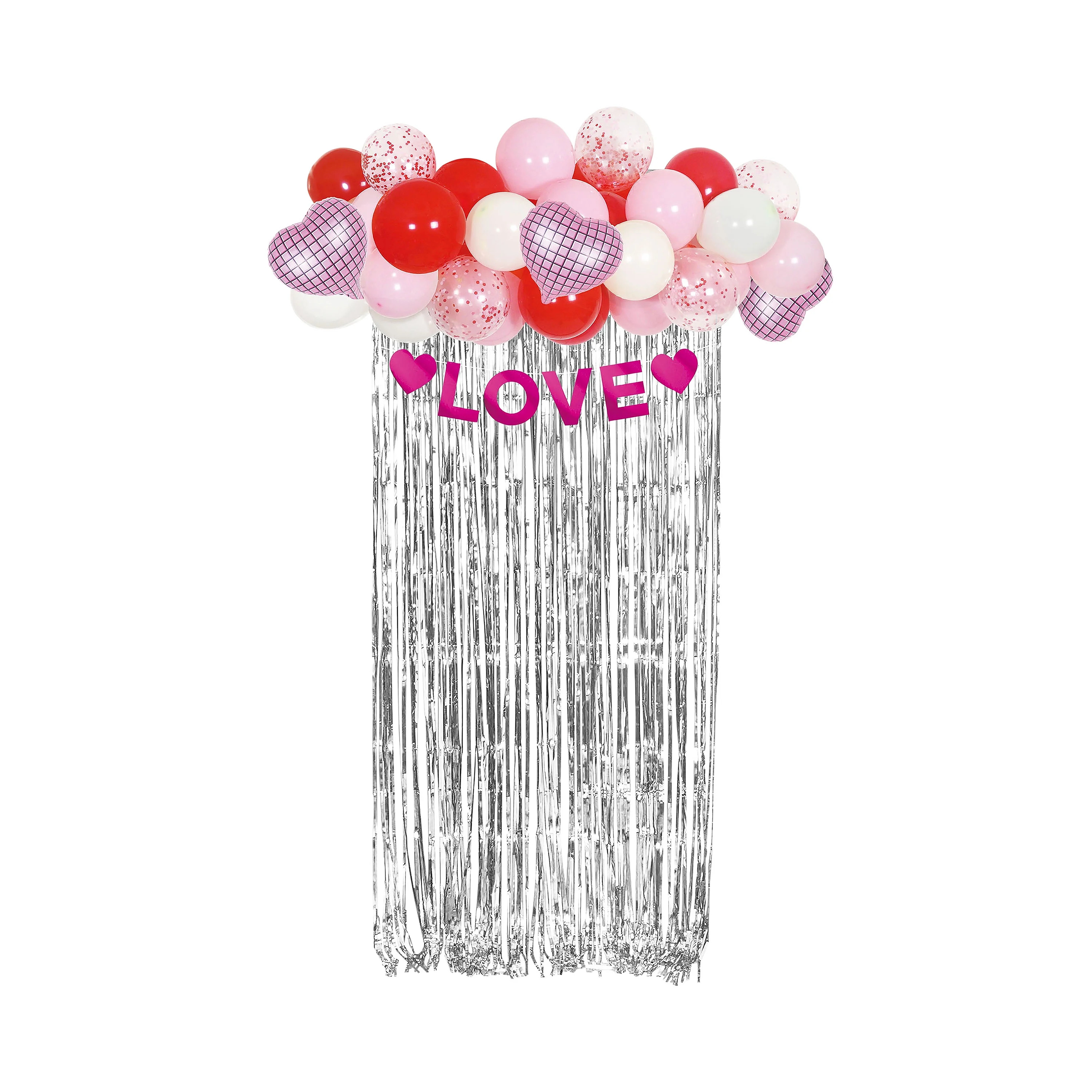 Valentine's Day Red, Pink, White & Silver Latex Balloon Kit with Backdrop, 36" x 72", by Way To C... | Walmart (US)