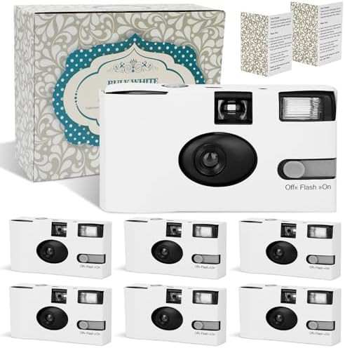6 Pack Disposable Cameras for Wedding Bulk, 35mm White Single-Use Film Cameras with Flash, One Ti... | Amazon (US)