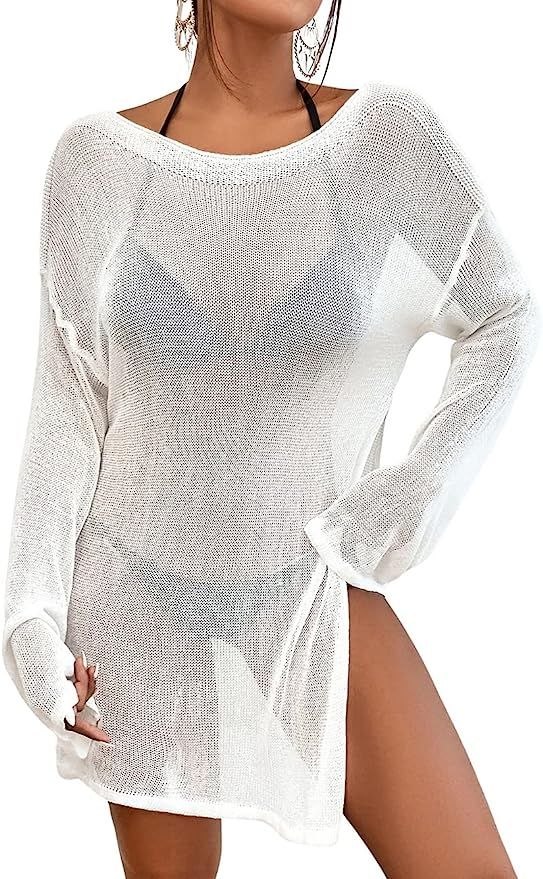 Bsubseach Crochet Cover Ups for Women Sheer Beach Tops Sexy Mesh Summer Outfit | Amazon (US)