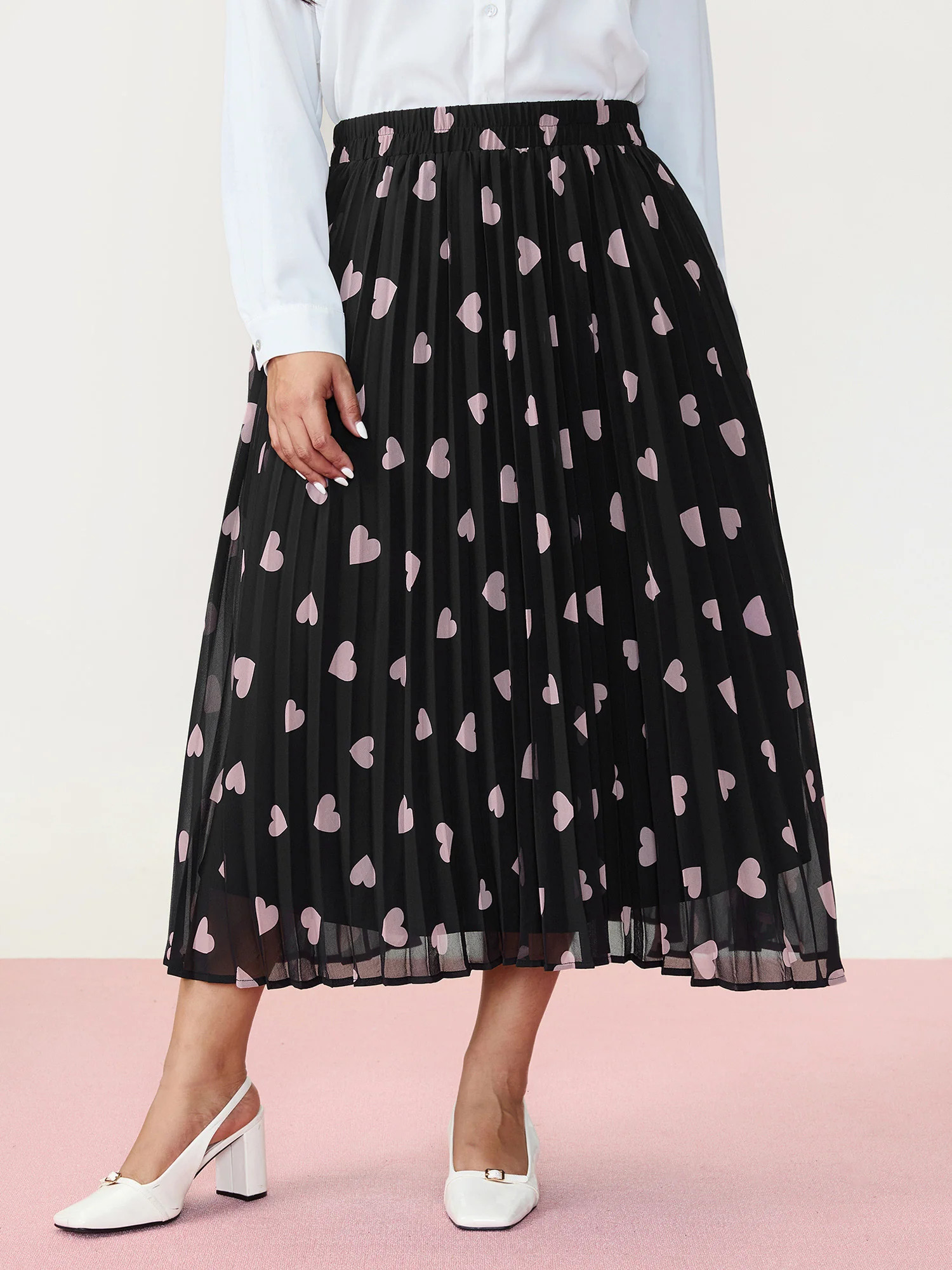 Heart Mesh Pleated Maxi Skirt | Bloomchic