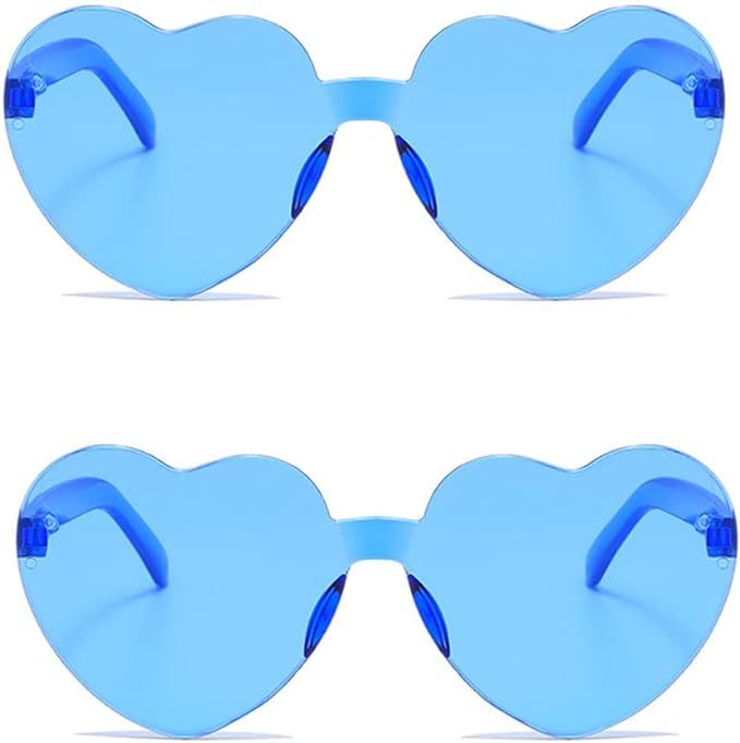 2 Pack Heart Shape Sunglasses,Colorful Rimless Sunglasses Transparent Heart Glasses Candy Color E... | Amazon (US)