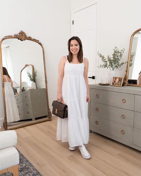 Here's a cute white eyelet maxi dress that is perfect for Spring & Summer!
#transitionalstyle #outfitidea #resortwear #springfashion

#LTKitbag #LTKstyletip #LTKSeasonal