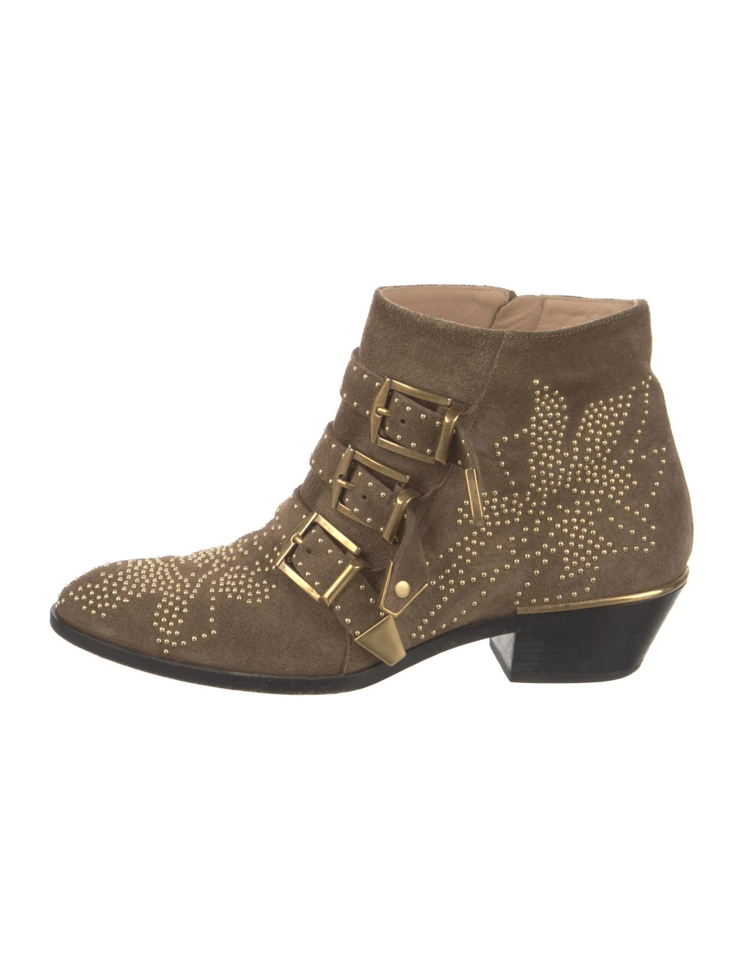Chloé Suede Studded Accents Western Boots - Neutrals Boots, Shoes - CHL377524 | The RealReal | The RealReal