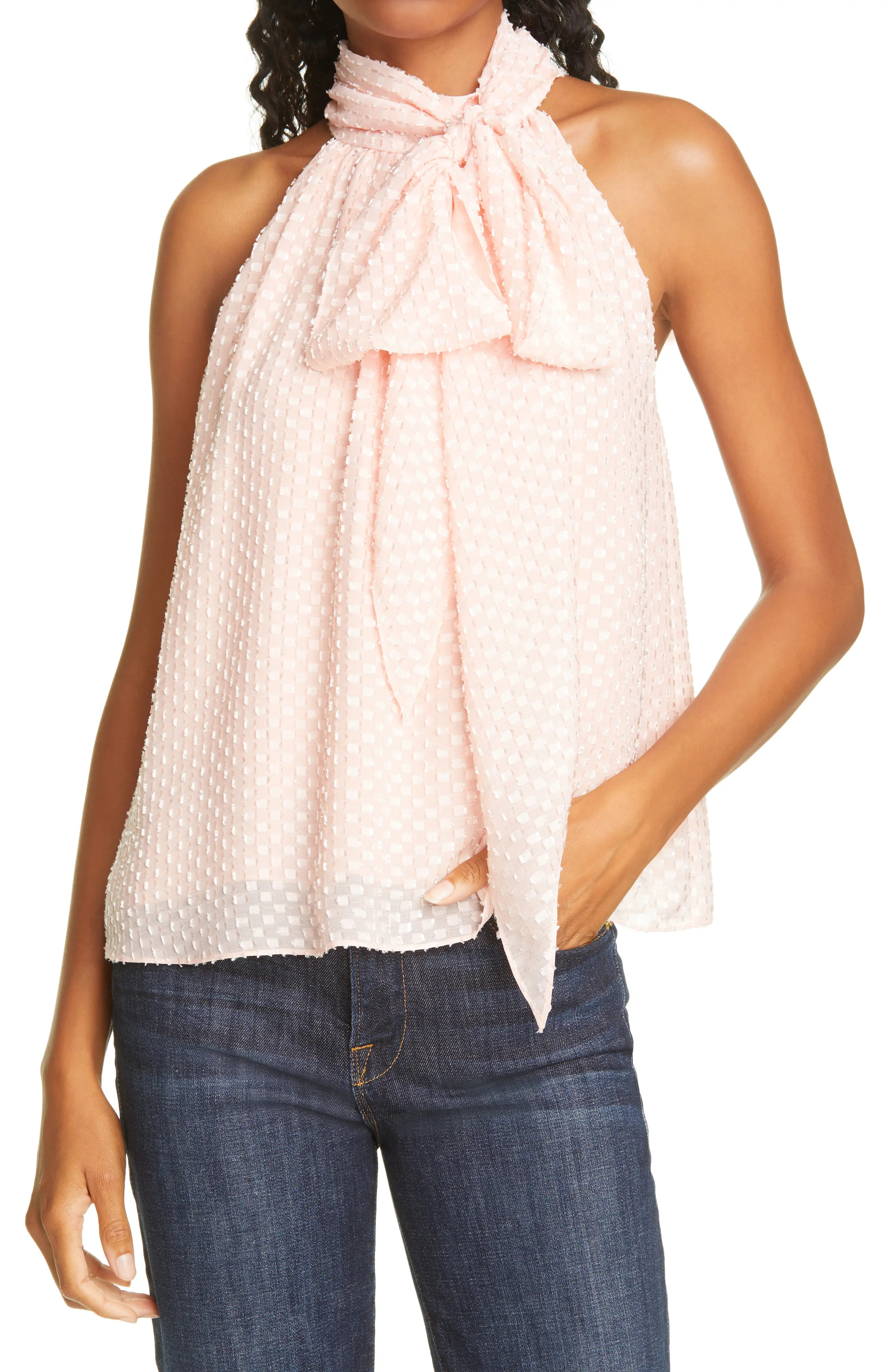 Women's Alice + Olivia Liana Fil Coupe Ruffled Bow Top | Nordstrom
