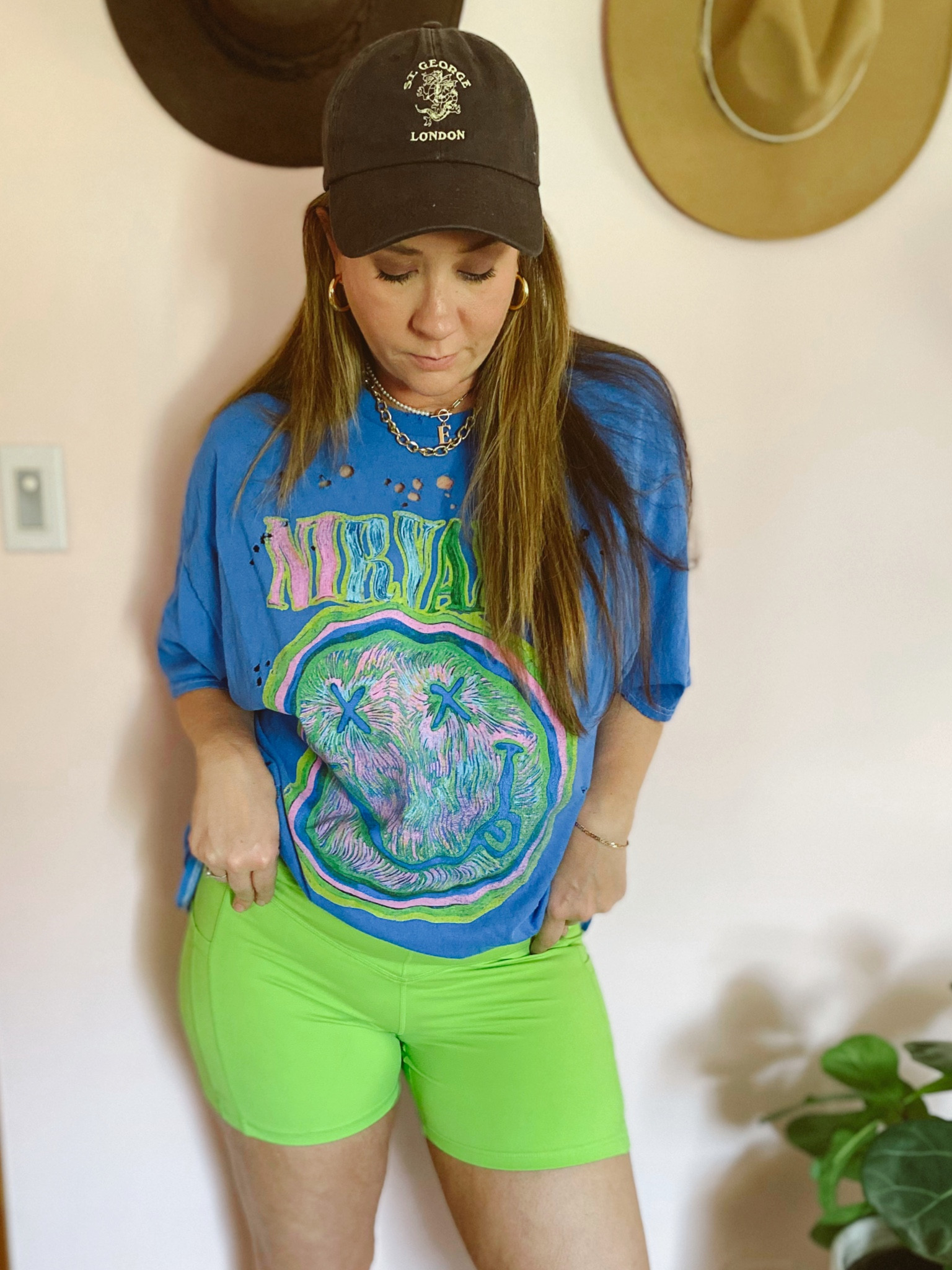 Perfect lululemon align 6 inch biker short dupes from amazon! And an oversized band T-shirt, nirvana T-shirt , graphic T-shirt, spring outfit 

#LTKstyletip #LTKunder50 #LTKFind