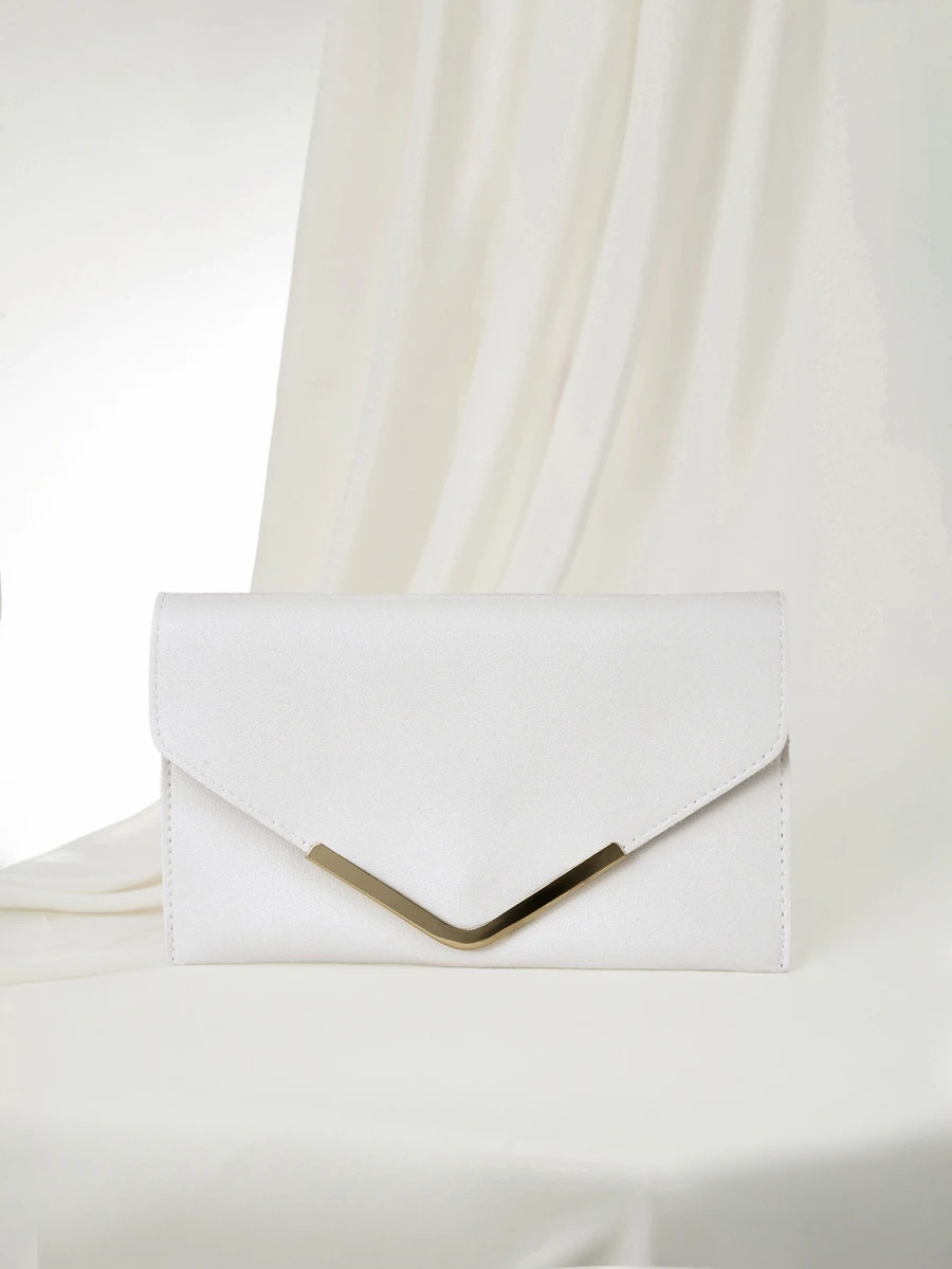 Clariva Elegant White Envelope Clutch With Chain Strap For Party | SHEIN