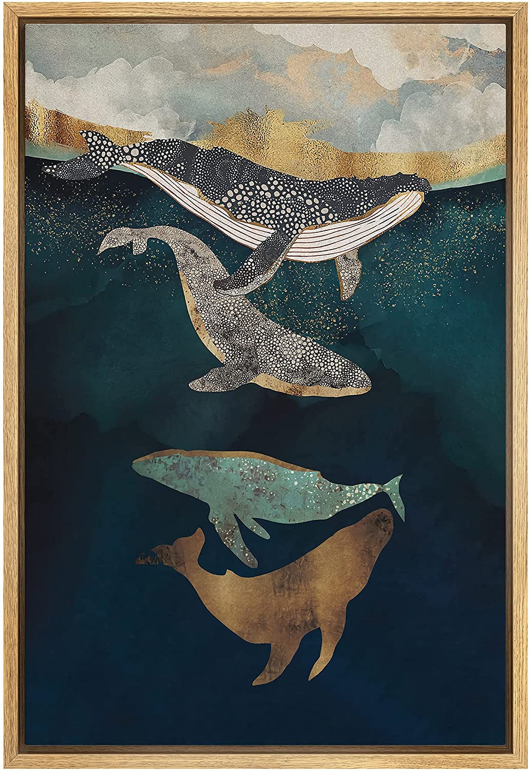 SIGNFORD Framed Canvas Print Wall Art Whales with Dots Under The Blue Sea Abstract Wilderness Ill... | Amazon (US)